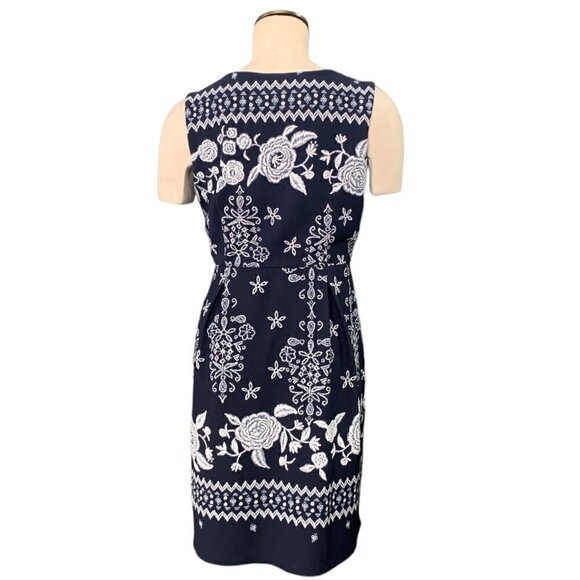 Enfocus Studio Sleeveless Stretch Textured Dress Sz 12 Navy w/ White Floral 110i - Picture 5 of 8